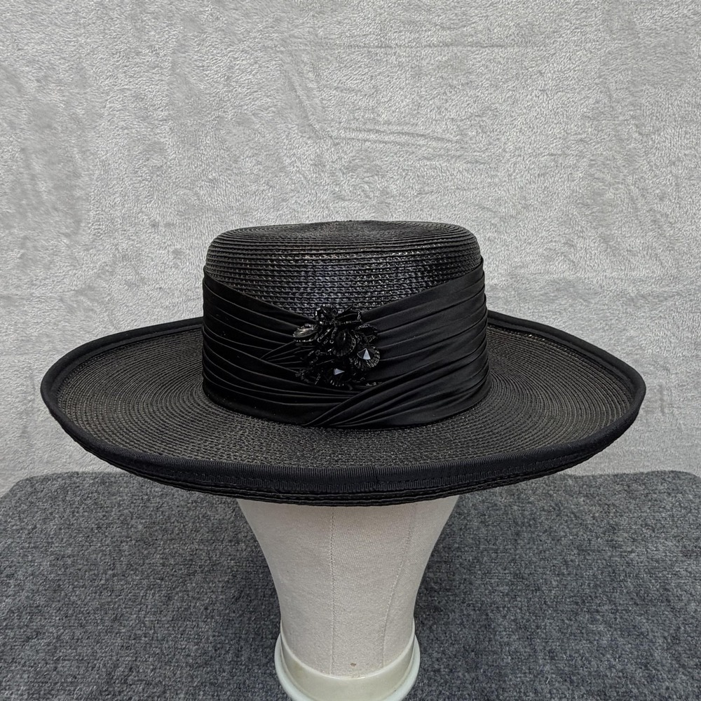 Doris Designed Hat Sun Womens Black Straw Beaded Wide Brim Derby Church Wedding
